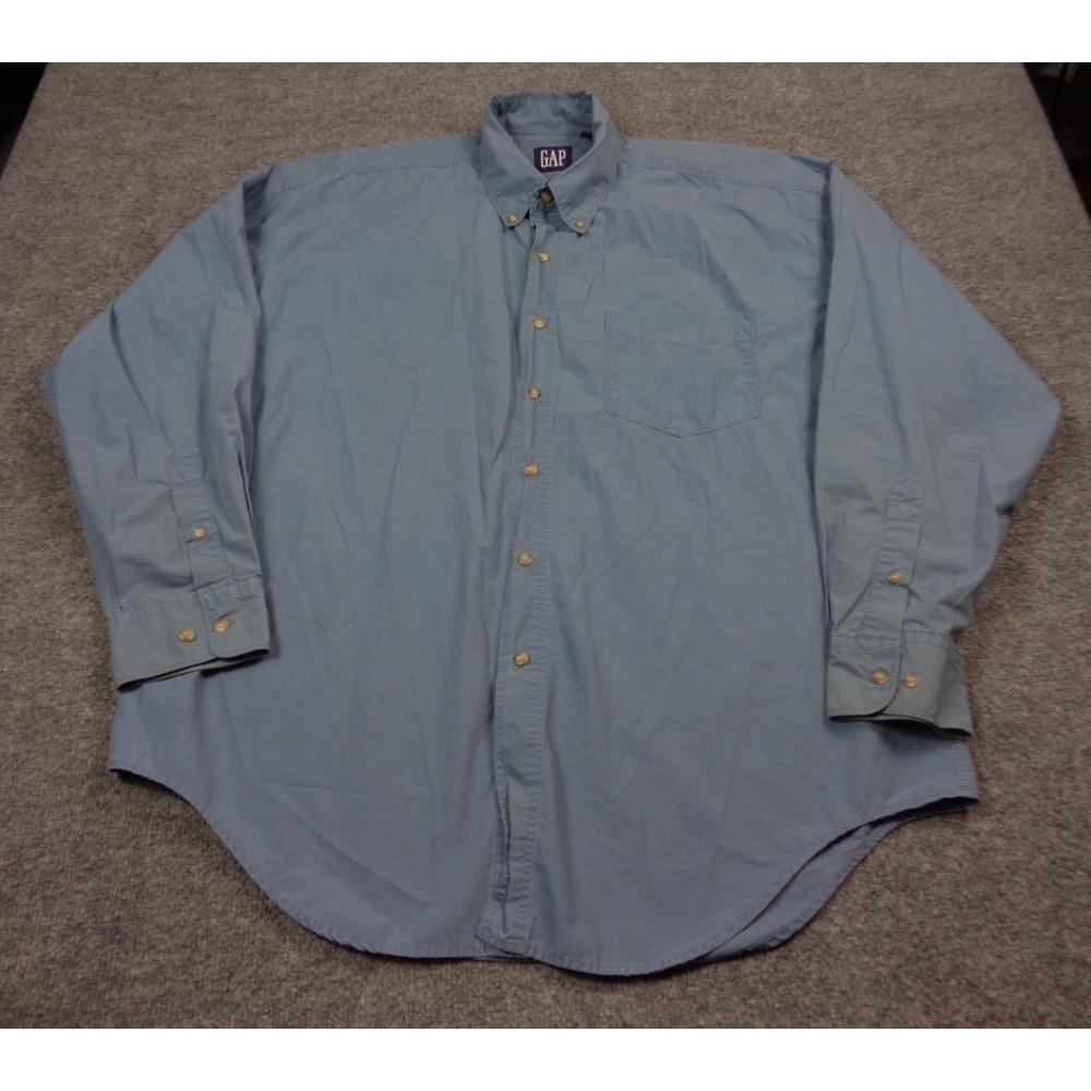Vintage 90s GAP Chambray Button Up Shirt Men XL Blue Long Sleeve